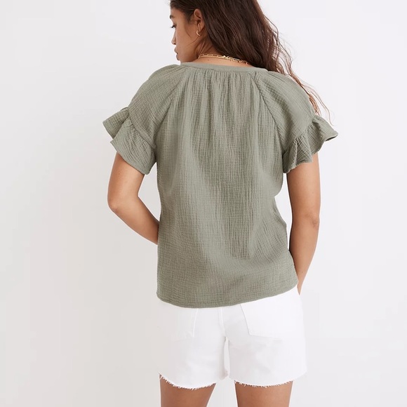 Madewell Lightspun Ruffle-Sleeve Henley Top - Picture 3 of 7